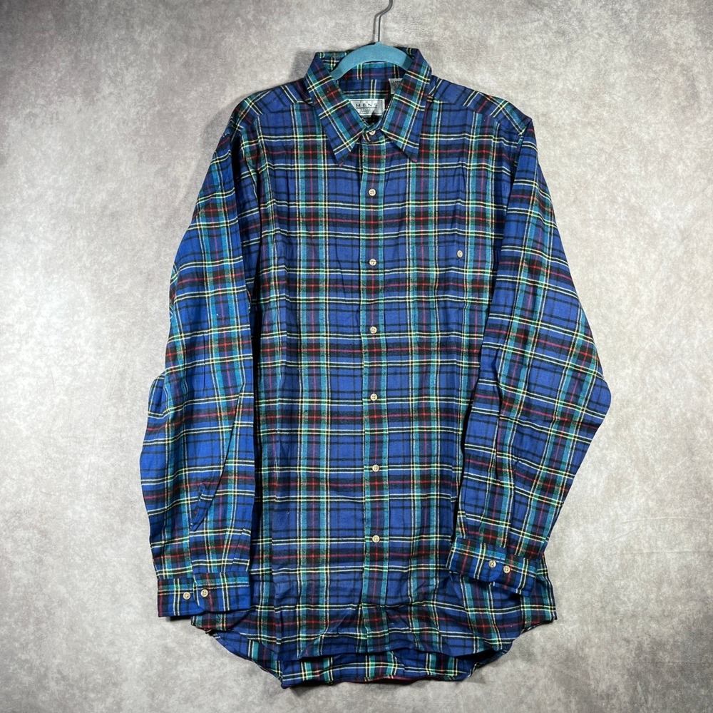 Vintage The Mens Store at Sears‎ Shirt Mens Large Blue Plaid Flannel Long Sleeve